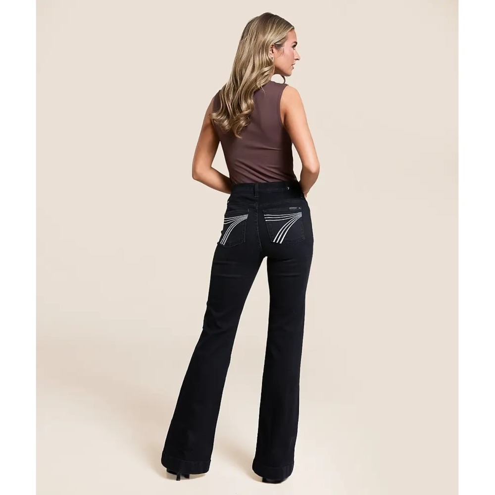 7 For All Mankind Size 25 Salem Black Dojo Tailorless Flare Trouser Denim Jeans - Picture 9 of 9